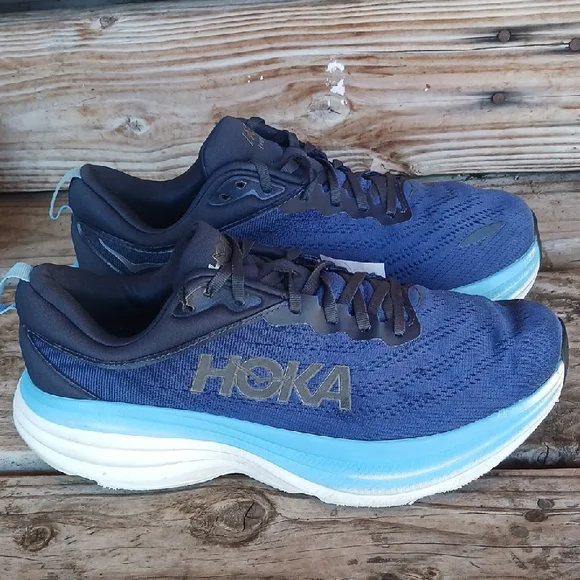 Hoka Bondi 8 Blue and Black Athletic Shoes with Maximalist Cushioning - Picture 2 of 15